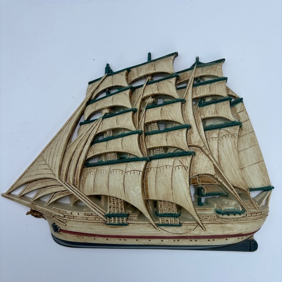 Vtg 1995 Burwood Products Made in USA 3 piece nautical set ships & helm EUC - Picture 3 of 6